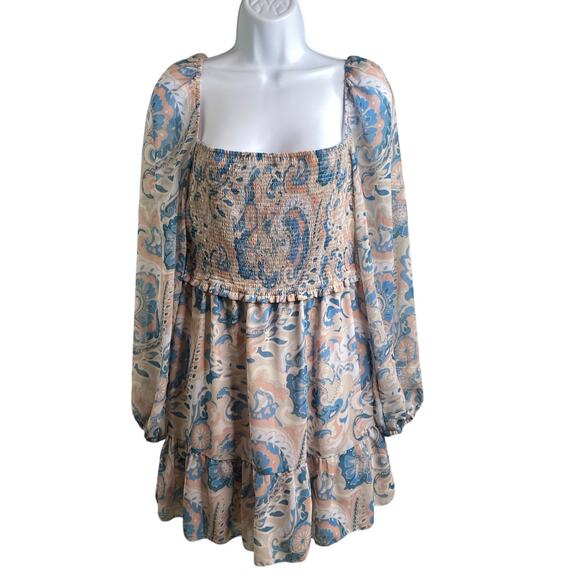 Aritzia Wilfred Pink Blue Tempest Babydoll Mini Dress Size L Fairy Coquette Boho - Picture 1 of 11